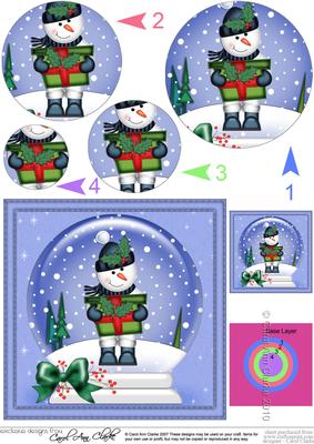 Xmas Snowman's Present Snowglobe Circle Pyramage Topper