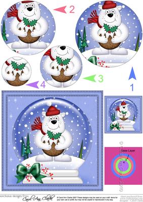 Xmas Polar Bear's Pudding Snowglobe Circle Pyramage Topper