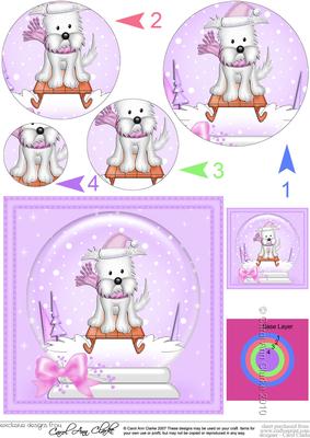 Xmas Sledging Westie Dog Snowglobe Circle Pyramage Topper