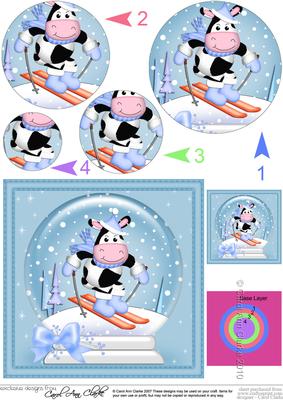 Xmas Skating Milly Moo Cow Snowglobe Circle Pyramage Topper