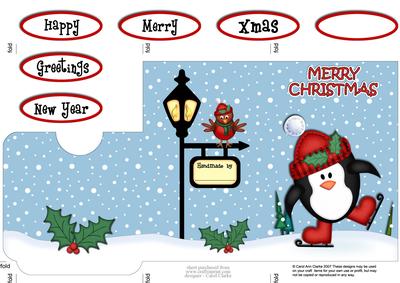Xmas Skating Penguin Lottery Wallet Card