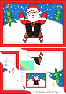 A5 Xmas Sledging Santa Scallop Corner Side Stacker