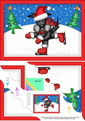 A5 Xmas Skating Scottie Dog Scallop Corner Side Stacker
