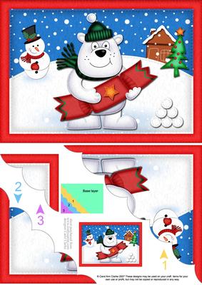 A5 Xmas Polar Bear's Cracker Scallop Corner Side Stacker