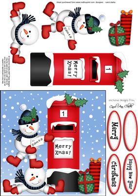 Xmas Snowmen N Postbox Quick Card N 3D Decoupage