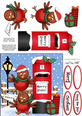 Xmas Robins N Postbox Quick Card N 3D Decoupage
