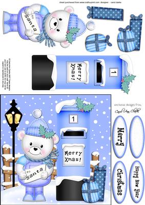 Xmas Teddy Ed N Postbox Quick Card N 3D Decoupage