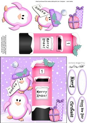 Xmas Penguins N Postbox Quick Card N 3D Decoupage