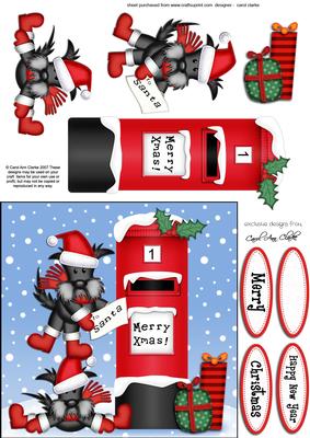 Xmas Scottie Dogs N Postbox Quick Card N 3D Decoupage