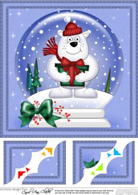 8 x 8 Xmas Polar Bear's Present Snowglobe Scalloped Corner
