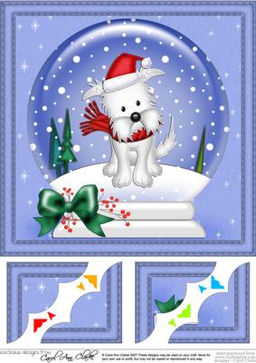 8 x 8 Xmas Jess Westie Dog Snowglobe Scalloped Corner