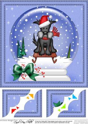 8 x 8 Xmas Sledging Scottie Dog Snowglobe Scalloped Corner