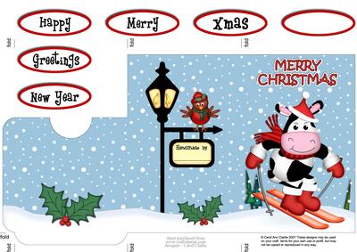 Xmas Skiing Milly Moo Cow Lottery Wallet Card