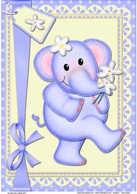 A4 Lola Elephant's Flowers Card Topper