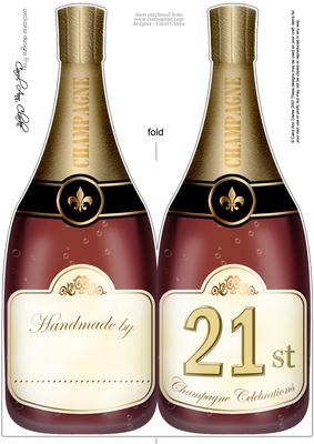 Large Dl 21st Champagne Bottle Shaped Card
