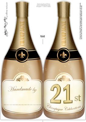 Large Dl 21st Champagne Bottle Shaped Card