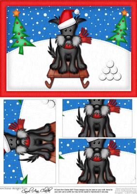 A5 Xmas Sledging Hamish Scottie Dog Pyramage Topper