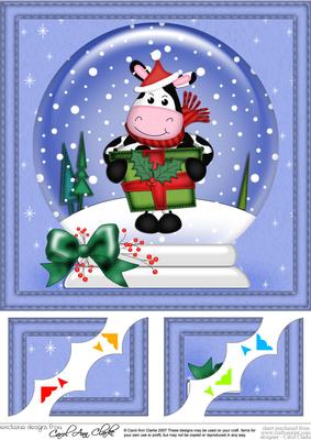 8 x 8 Xmas Milly Cow's Present Snowglobe Scalloped Corner