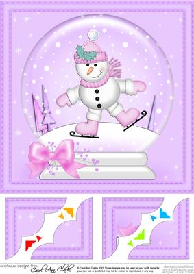 8 x 8 Xmas Skating Snowman Snowglobe Scalloped Corner