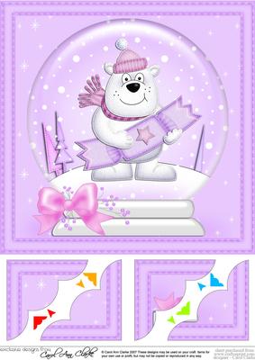 8 x 8 Xmas Polar Bear's Cracker Snowglobe Scalloped Corner