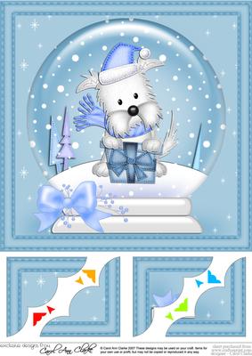 8 x 8 Xmas Westie Dog's Present Snowglobe Scalloped Corner