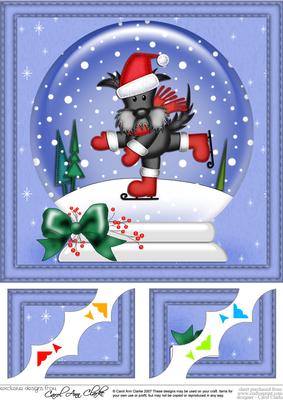 8 x 8 Xmas Skating Scottie Dog Snowglobe Scalloped Corner