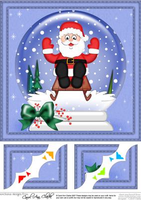 8 x 8 Xmas Sledging Santa Snowglobe Scalloped Corner