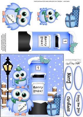 Xmas Owls N Postbox Quick Card N 3D Decoupage
