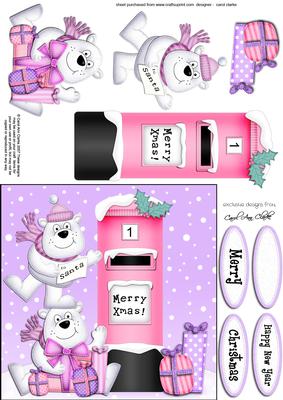 Xmas Polar Bears N Postbox Quick Card N 3D Decoupage