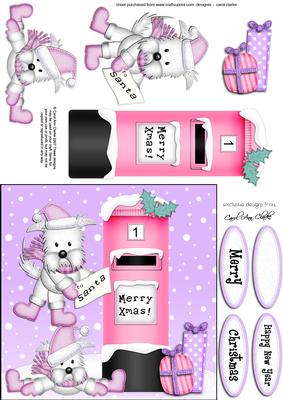 Xmas Westie Dogs N Postbox Quick Card N 3D Decoupage