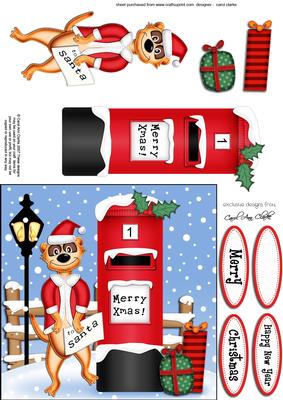 Xmas Meerkats N Postbox Quick Card N 3D Decoupage