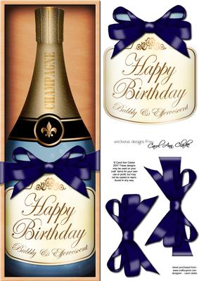 Large Dl Birthday Champers in a Box Quick Card 3D Decoupage
