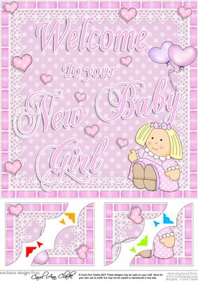 8 x 8 New Baby Girl Scalloped Corner Topper