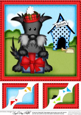 8 x 8 Hamish Scottie Dog's Present Scalloped Corner Topper