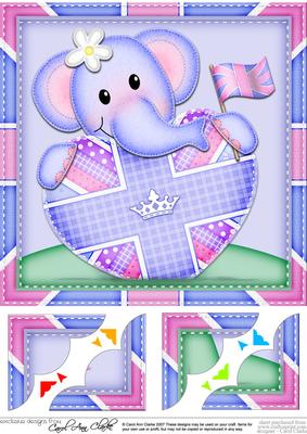 8x8 Lola Elephant's Union Jack Flag Heart Scalloped Topper