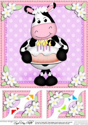8 x 8 Milly Moo Cow's Birthday Cake Scalloped Corner Topper