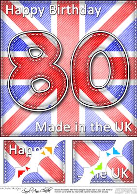 8 x 8 Flying the Flag Uk 80th Birthday Scalloped Topper