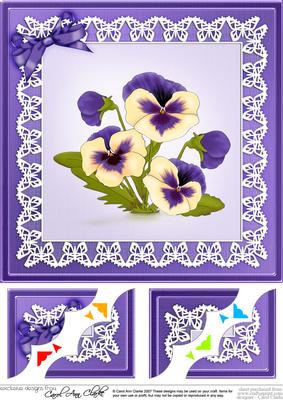 8 x 8 Pansy on Butterfly Lace Scalloped Corner Topper
