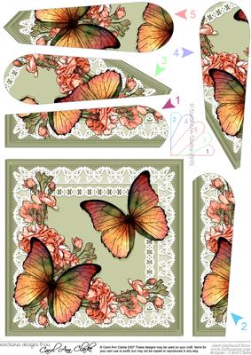 Butterflies and Flowers on Lace Fan Pyramage Topper