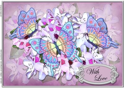 A4 with Love Flowers N Butterfly Card Topper