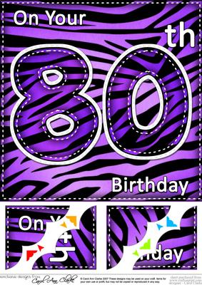 8 x 8 Fun Zebra Striped 80th Birthday Scalloped Topper