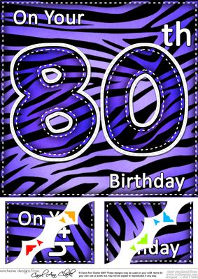 8 x 8 Fun Zebra Striped 80th Birthday Scalloped Topper