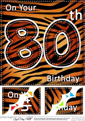 8 x 8 Fun Zebra Striped 80th Birthday Scalloped Topper