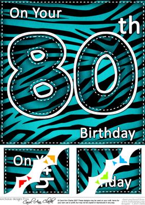 8 x 8 Fun Zebra Striped 80th Birthday Scalloped Topper