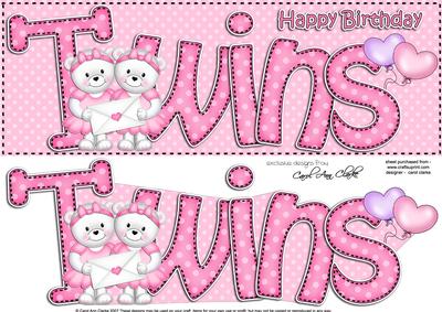 Birthday Large Dl Twin Girls Quick Card N 3D Decoupage