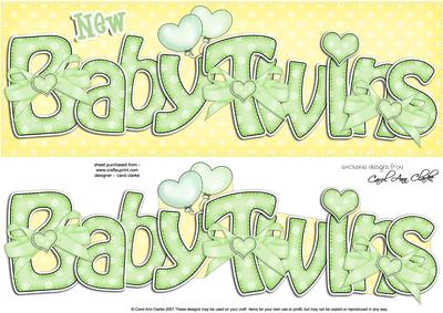 Large Dl New Baby Twins Felties Quick Card N 3D Decoupage