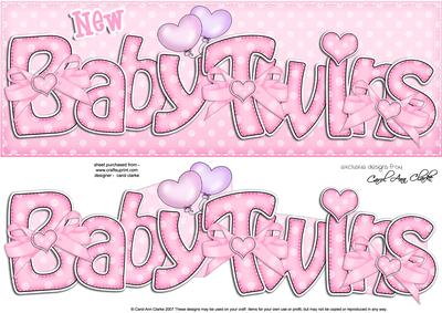 Large Dl New Baby Twins Felties Quick Card N 3D Decoupage