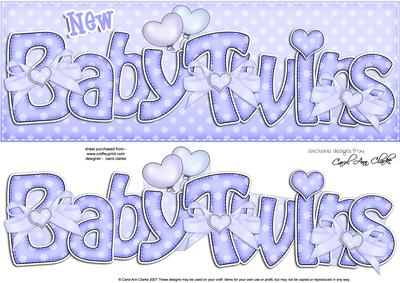 Large Dl New Baby Twins Felties Card & 3D Decoupage
