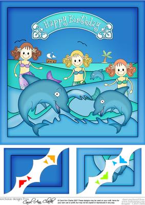 8 x 8 Mermaids & Dolphins Birthday Scalloped Corner