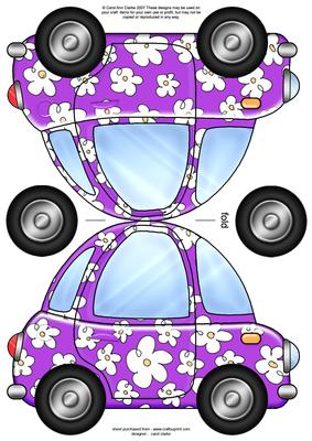 Funky Floral Car Shaped Card